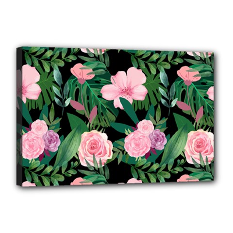 Flower Roses Pattern Floral Nature Canvas 18  X 12  (stretched) by danenraven