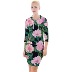 Flower Roses Pattern Floral Nature Quarter Sleeve Hood Bodycon Dress by danenraven