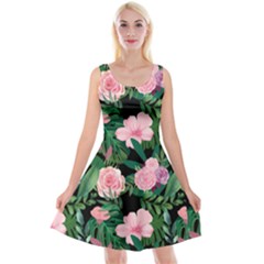 Flower Roses Pattern Floral Nature Reversible Velvet Sleeveless Dress