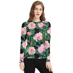 Flower Roses Pattern Floral Nature Women s Long Sleeve Rash Guard by danenraven