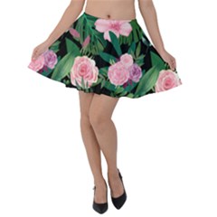 Flower Roses Pattern Floral Nature Velvet Skater Skirt