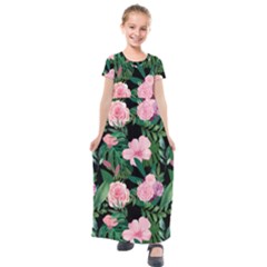 Flower Roses Pattern Floral Nature Kids  Short Sleeve Maxi Dress by danenraven