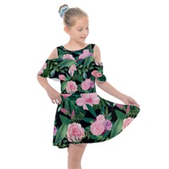 Flower Roses Pattern Floral Nature Kids  Shoulder Cutout Chiffon Dress by danenraven