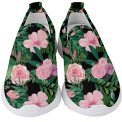 Flower Roses Pattern Floral Nature Kids  Slip On Sneakers by danenraven