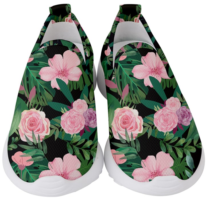 Flower Roses Pattern Floral Nature Kids  Slip On Sneakers