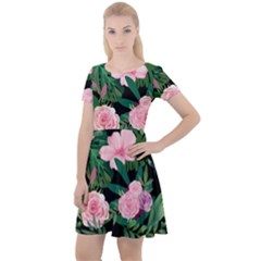 Flower Roses Pattern Floral Nature Cap Sleeve Velour Dress  by danenraven