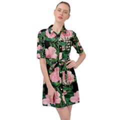 Flower Roses Pattern Floral Nature Belted Shirt Dress by danenraven