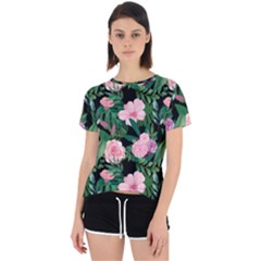 Flower Roses Pattern Floral Nature Open Back Sport Tee by danenraven