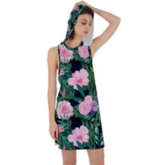 Flower Roses Pattern Floral Nature Racer Back Hoodie Dress by danenraven