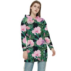 Flower Roses Pattern Floral Nature Women s Long Oversized Pullover Hoodie by danenraven