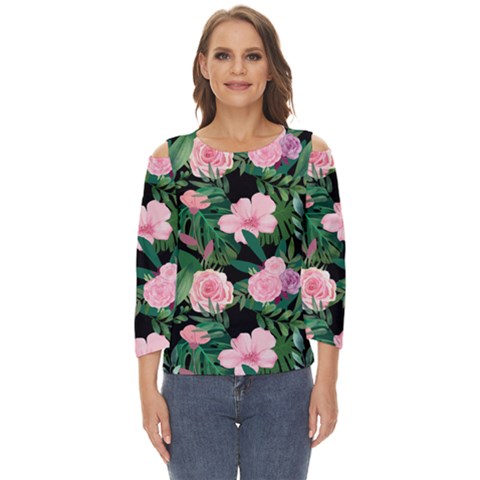 Flower Roses Pattern Floral Nature Cut Out Wide Sleeve Top by danenraven