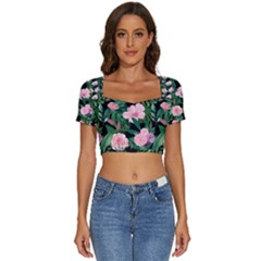 Flower Roses Pattern Floral Nature Short Sleeve Square Neckline Crop Top  by danenraven