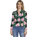 Flower Roses Pattern Floral Nature Women s Long Sleeve Revers Collar Cropped Jacket View1