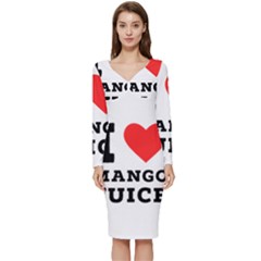 I Love Mango Juice  Long Sleeve V-neck Bodycon Dress  by ilovewhateva