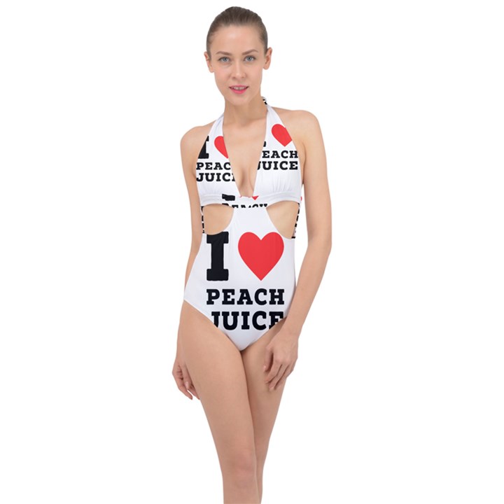 I love peach juice Halter Front Plunge Swimsuit