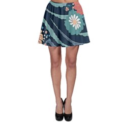 Waves Flowers Pattern Water Floral Minimalist Skater Skirt by danenraven