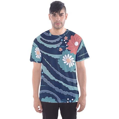 Waves Flowers Pattern Water Floral Minimalist Men s Sport Mesh Tee by danenraven