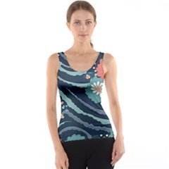 Waves Flowers Pattern Water Floral Minimalist Tank Top