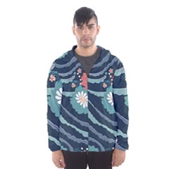 Waves Flowers Pattern Water Floral Minimalist Men s Hooded Windbreaker