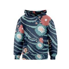 Waves Flowers Pattern Water Floral Minimalist Kids  Pullover Hoodie