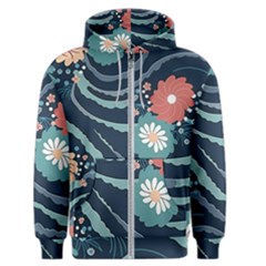 Waves Flowers Pattern Water Floral Minimalist Men s Zipper Hoodie