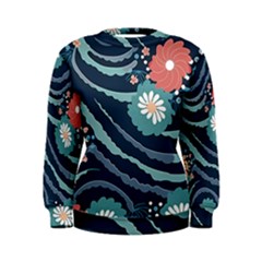 Waves Flowers Pattern Water Floral Minimalist Women s Sweatshirt