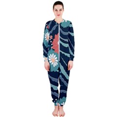 Waves Flowers Pattern Water Floral Minimalist Onepiece Jumpsuit (ladies)