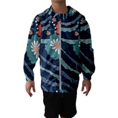 Waves Flowers Pattern Water Floral Minimalist Kids  Hooded Windbreaker