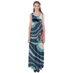 Waves Flowers Pattern Water Floral Minimalist Empire Waist Maxi Dress