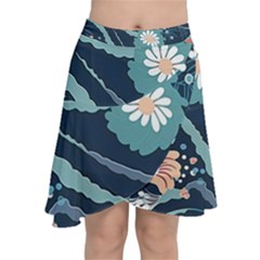 Waves Flowers Pattern Water Floral Minimalist Chiffon Wrap Front Skirt by danenraven