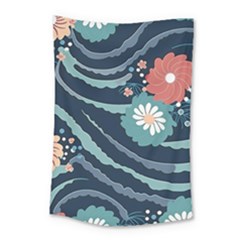 Waves Flowers Pattern Water Floral Minimalist Small Tapestry