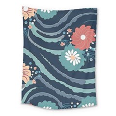 Waves Flowers Pattern Water Floral Minimalist Medium Tapestry