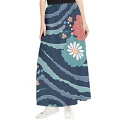 Waves Flowers Pattern Water Floral Minimalist Maxi Chiffon Skirt by danenraven