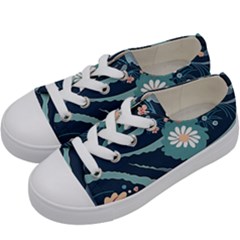 Waves Flowers Pattern Water Floral Minimalist Kids  Low Top Canvas Sneakers by danenraven