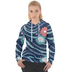 Waves Flowers Pattern Water Floral Minimalist Women s Overhead Hoodie