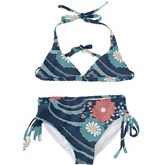 Waves Flowers Pattern Water Floral Minimalist Kids  Classic Bikini Set