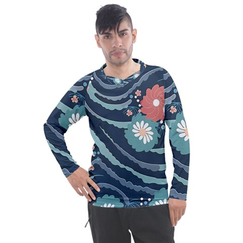 Waves Flowers Pattern Water Floral Minimalist Men s Pique Long Sleeve Tee by danenraven