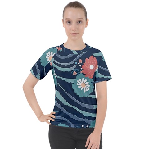 Waves Flowers Pattern Water Floral Minimalist Women s Sport Raglan Tee by danenraven