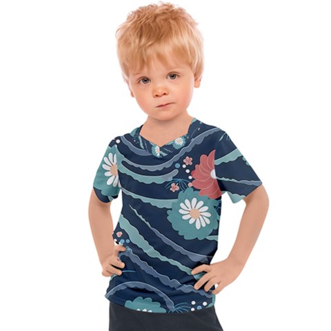 Waves Flowers Pattern Water Floral Minimalist Kids  Sports Tee by danenraven