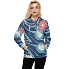 Waves Flowers Pattern Water Floral Minimalist Women s Lightweight Drawstring Hoodie