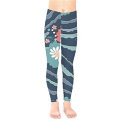 Waves Flowers Pattern Water Floral Minimalist Kids  Classic Winter Leggings