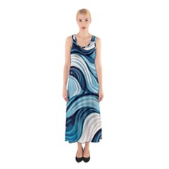 Pattern Ocean Waves Arctic Ocean Blue Nature Sea Sleeveless Maxi Dress by danenraven