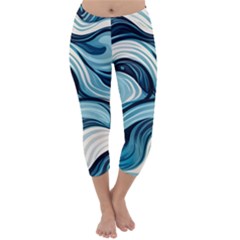 Pattern Ocean Waves Arctic Ocean Blue Nature Sea Capri Winter Leggings 