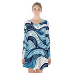 Pattern Ocean Waves Arctic Ocean Blue Nature Sea Long Sleeve Velvet V-neck Dress