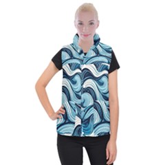 Pattern Ocean Waves Arctic Ocean Blue Nature Sea Women s Button Up Vest