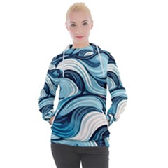 Pattern Ocean Waves Arctic Ocean Blue Nature Sea Women s Hooded Pullover