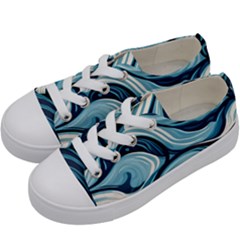 Pattern Ocean Waves Arctic Ocean Blue Nature Sea Kids  Low Top Canvas Sneakers by danenraven