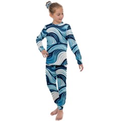 Pattern Ocean Waves Arctic Ocean Blue Nature Sea Kids  Long Sleeve Set 