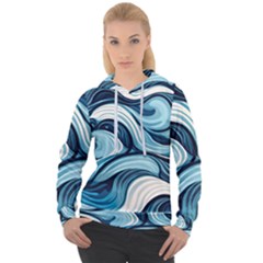 Pattern Ocean Waves Arctic Ocean Blue Nature Sea Women s Overhead Hoodie