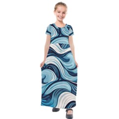 Pattern Ocean Waves Arctic Ocean Blue Nature Sea Kids  Short Sleeve Maxi Dress by danenraven